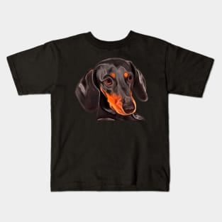 Natural Ear Cute Sad Doberman Puppy Watercolor Painting Kids T-Shirt